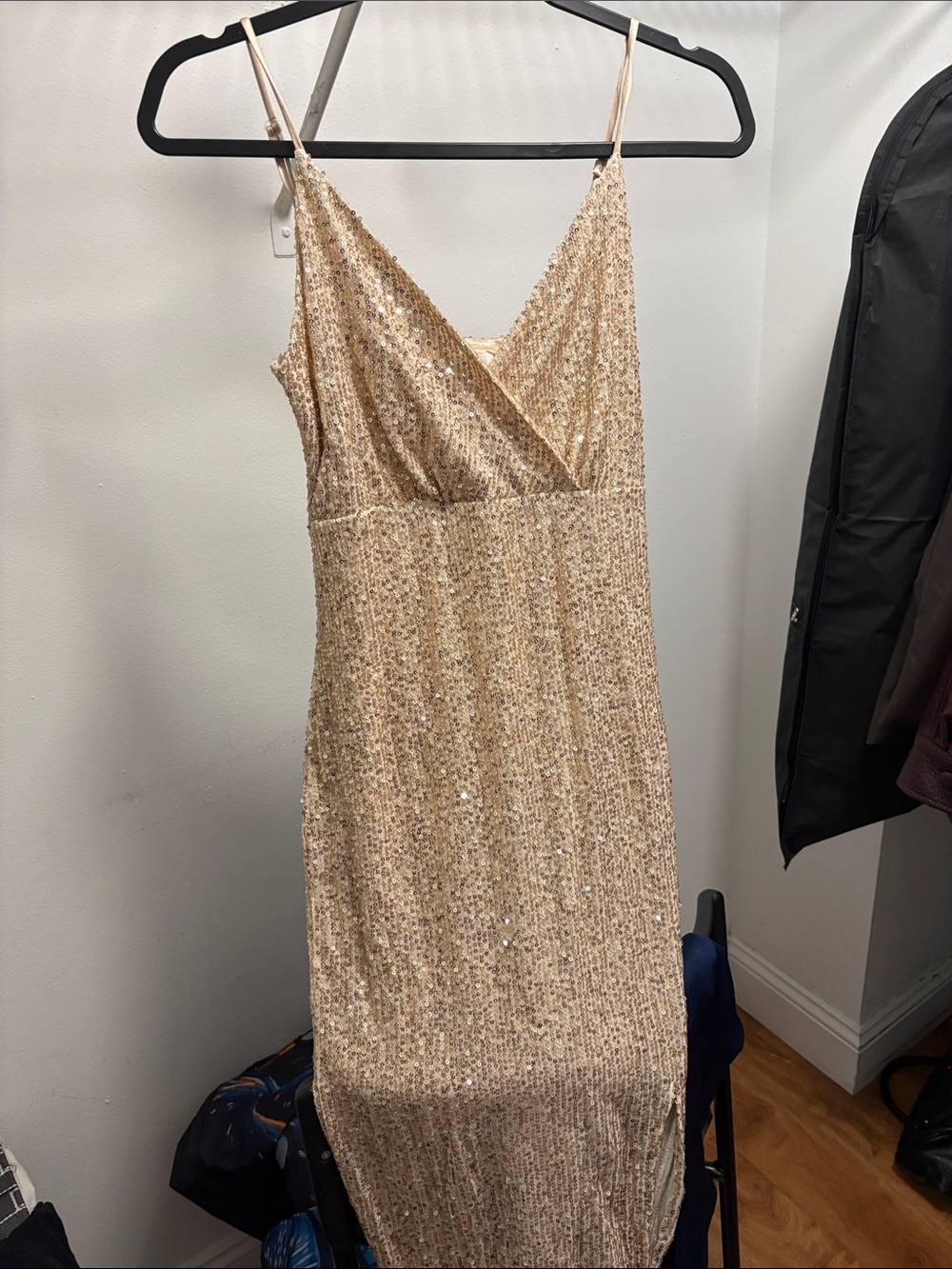 Strapless Gold Sequin Slip Dress